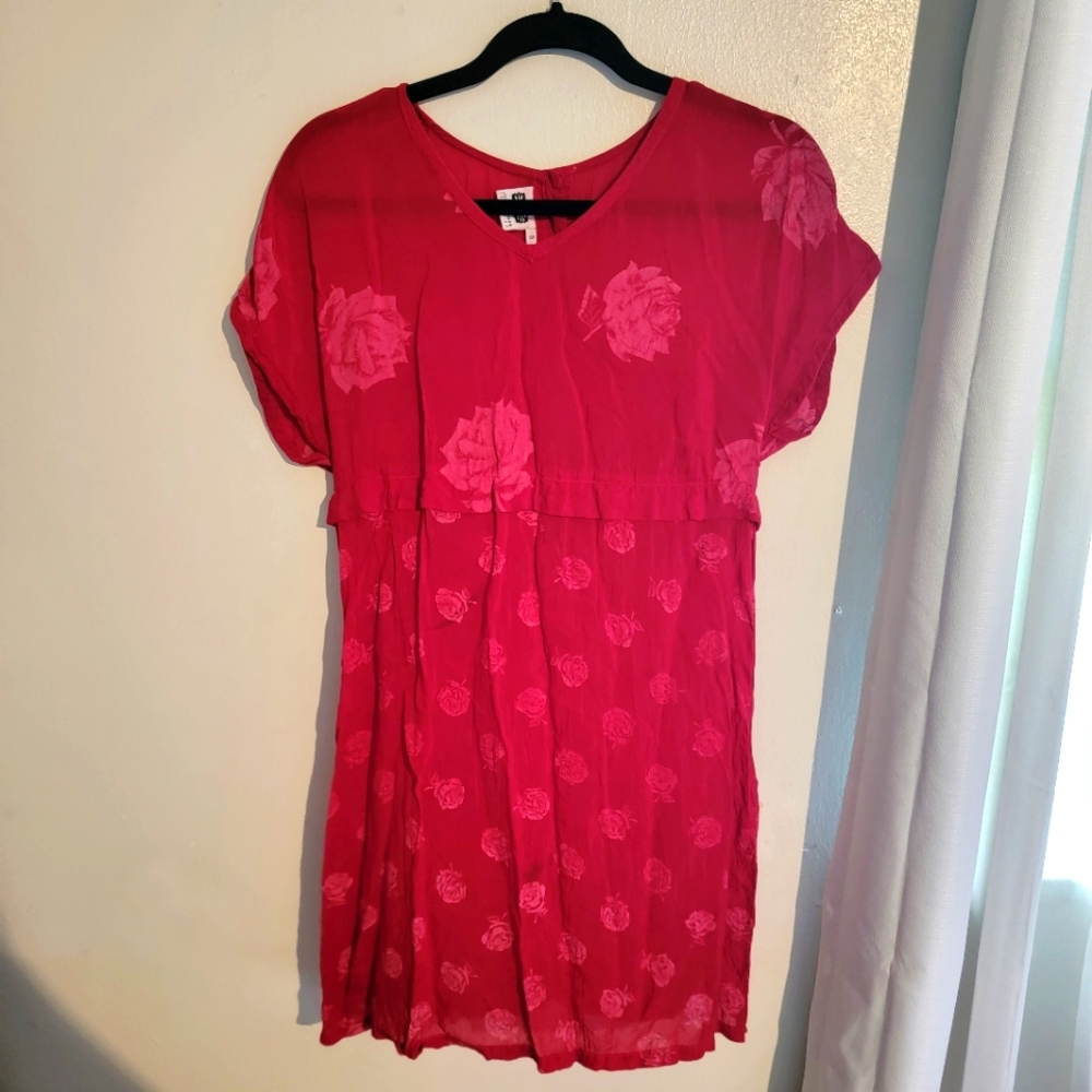 Johnny Was Red Rose Floral Mini Dress